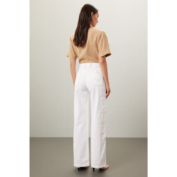 Hudson Sz 32 12/14 White High-Rise Welt Pocket Cargo Wide Leg Jeans Pants - Picture 2 of 8